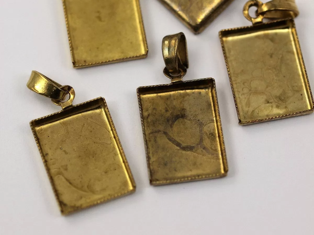 10 Vintage Raw Brass Rectangle Pendant And Earring Setting With 16x12 Mm Cameo Base Y275