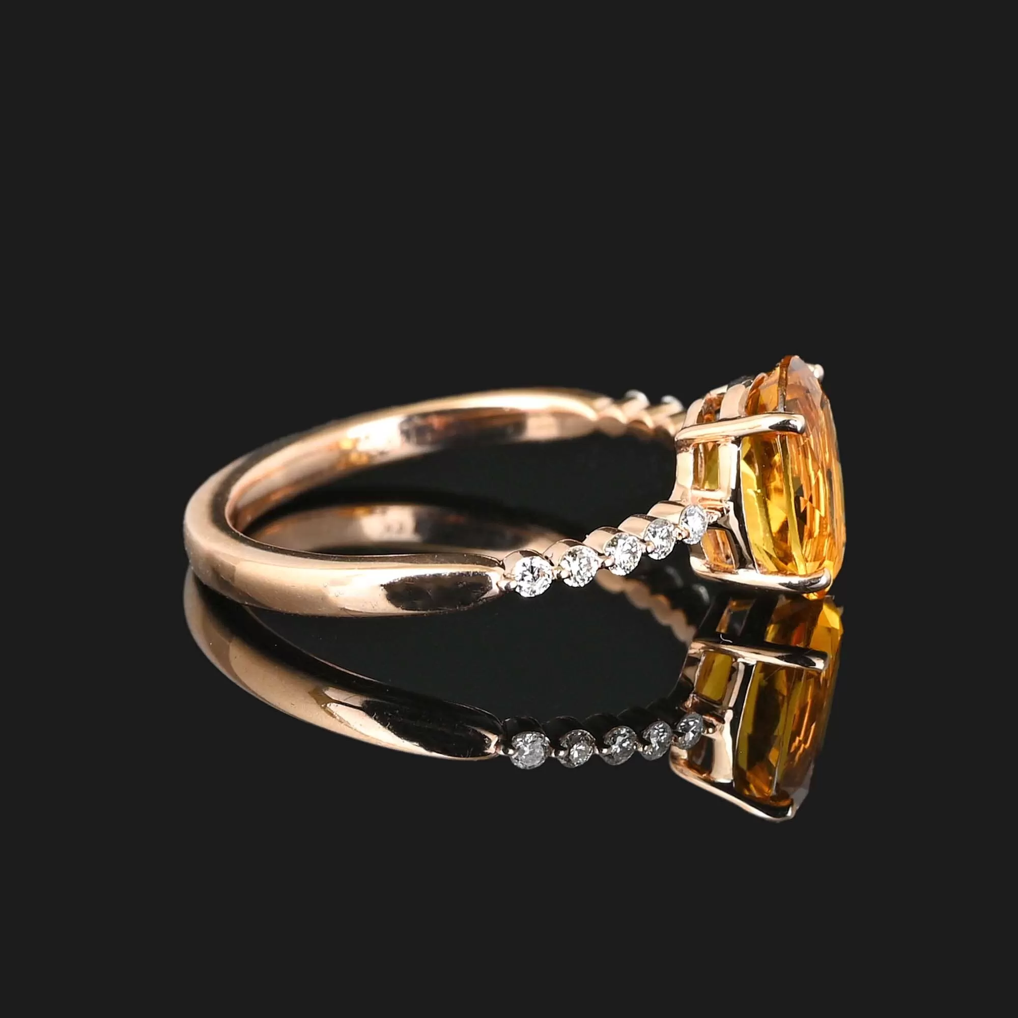 14k Rose Gold Diamond Citrine Ring