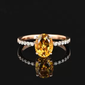 14k Rose Gold Diamond Citrine Ring