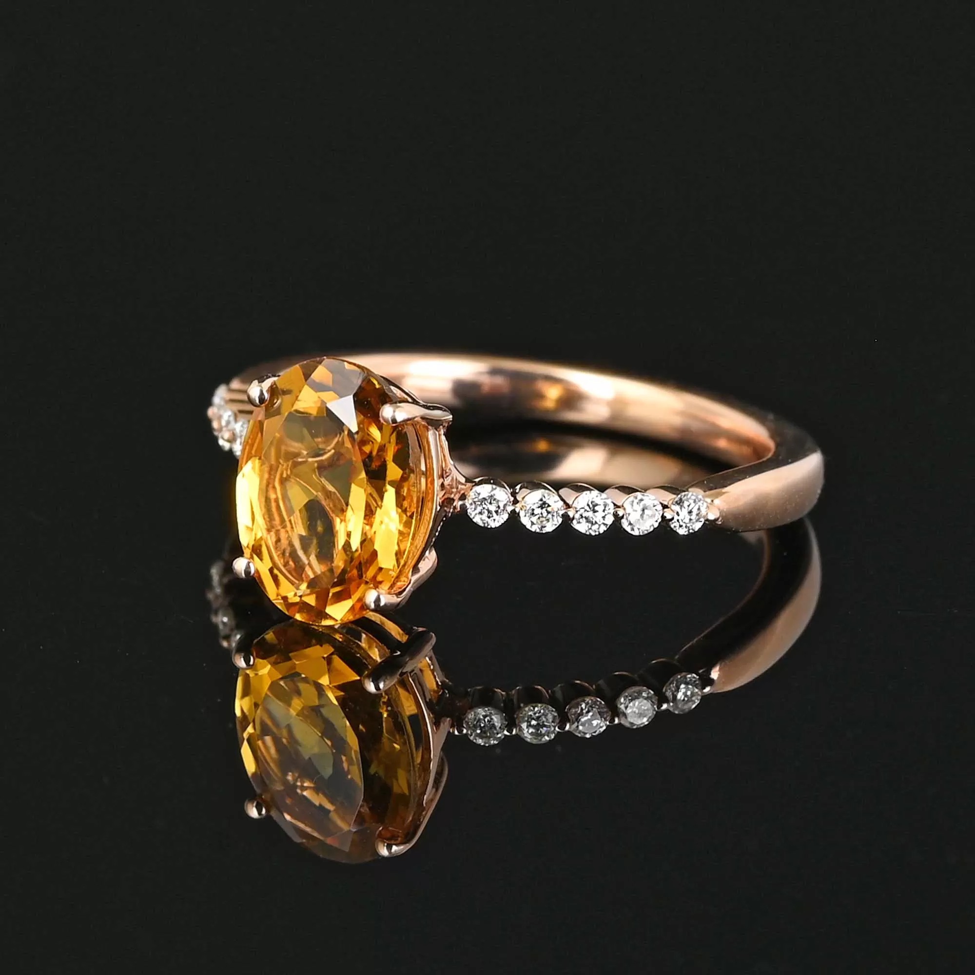 14k Rose Gold Diamond Citrine Ring