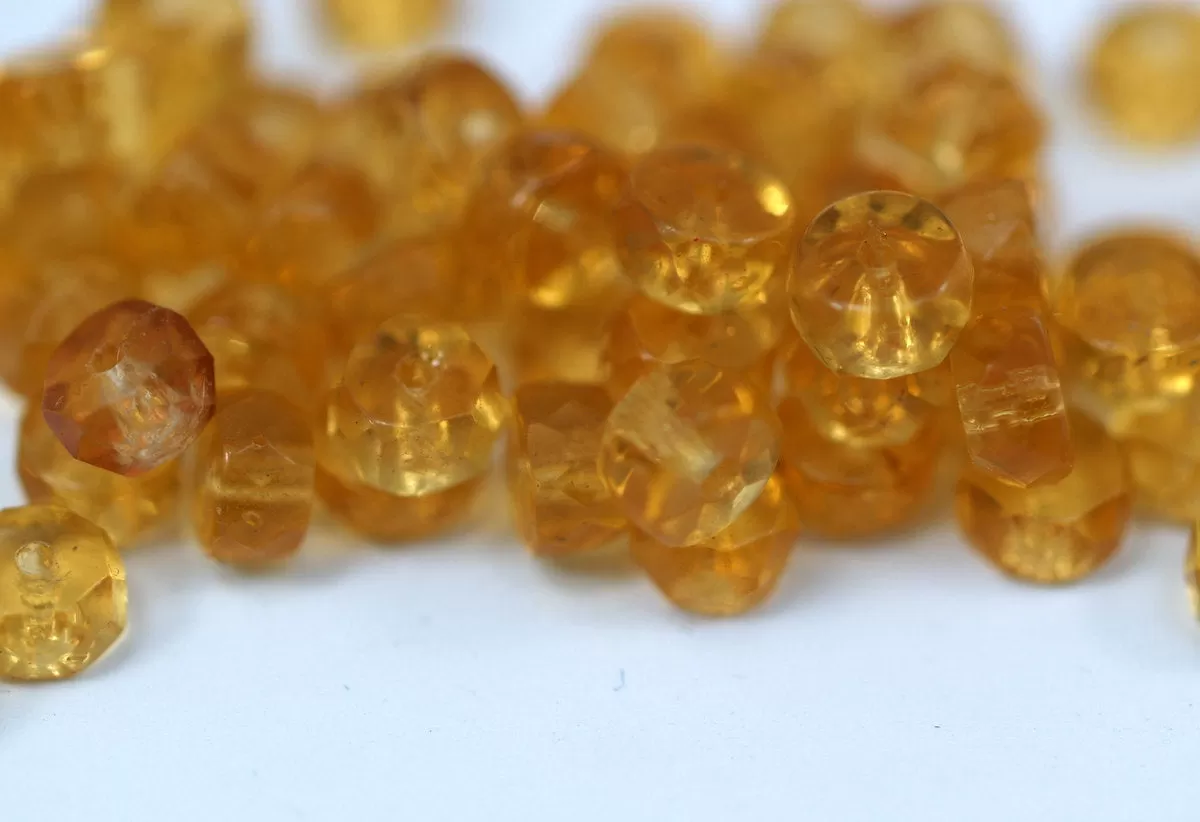 15 Vintage Glass Rondelle Faceted Citrine Yellow Beads  ( 6x3 Mm ) Cv33