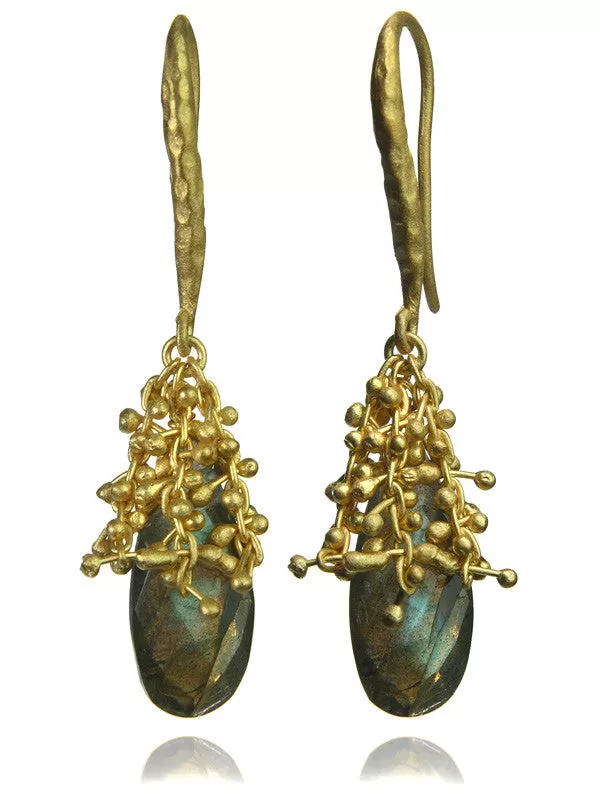 18K Gold Plated Oblong Burst Earrings Labradorite