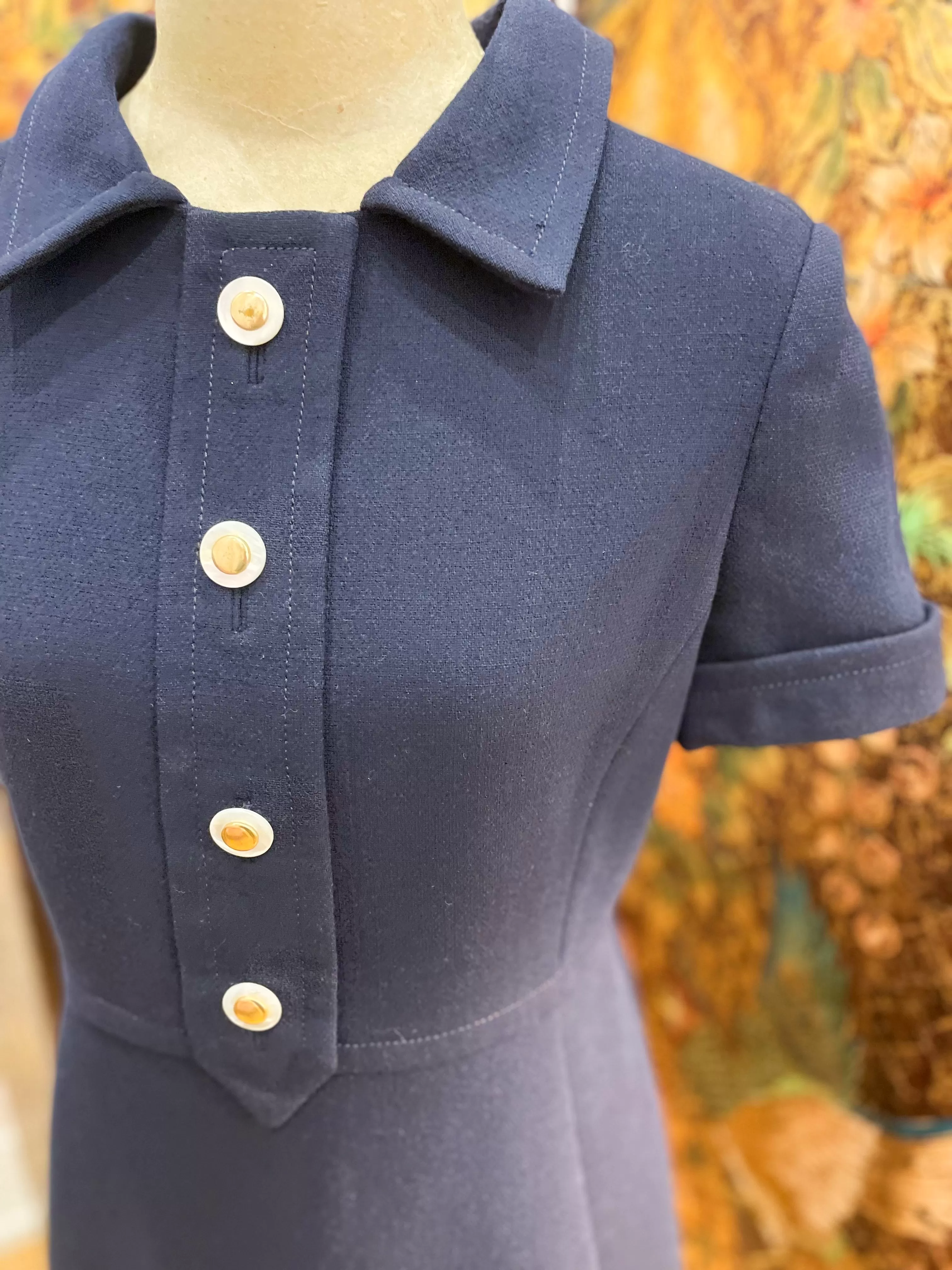 1960s Stanley Korshak Navy Blue Dress