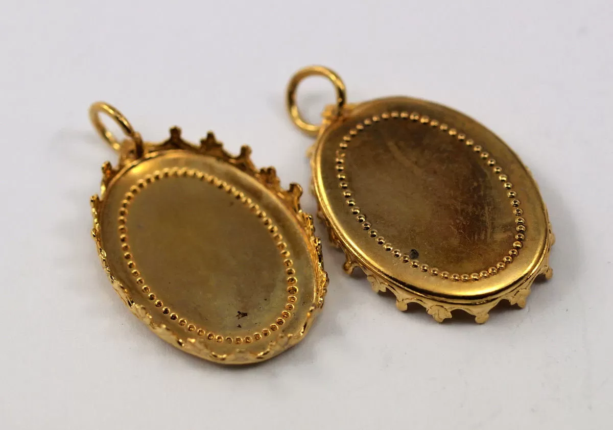 2 Vintage Raw Brass Oval Pendant Setting With 25x18 Mm Cameo Base L-10