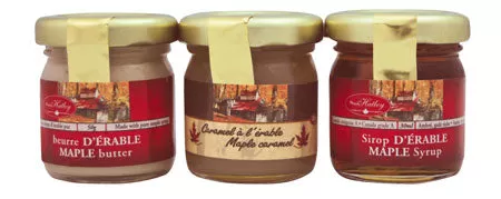 3 bottles of 45 g each Pure Canadian Maple Butter, Maple syrup, Caramel