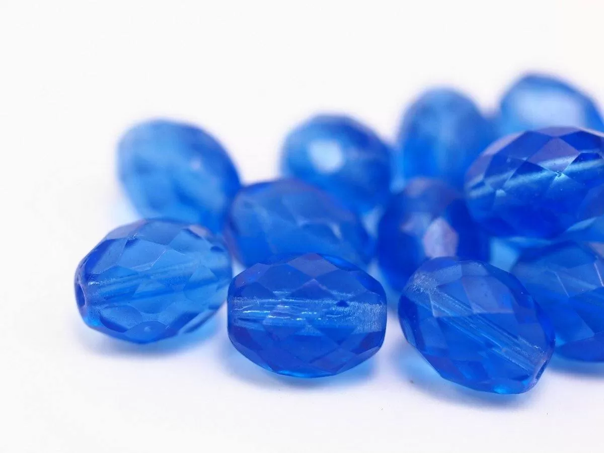 5 Vintage Deep Blue Czech Glass Faceted Beads Cf-80