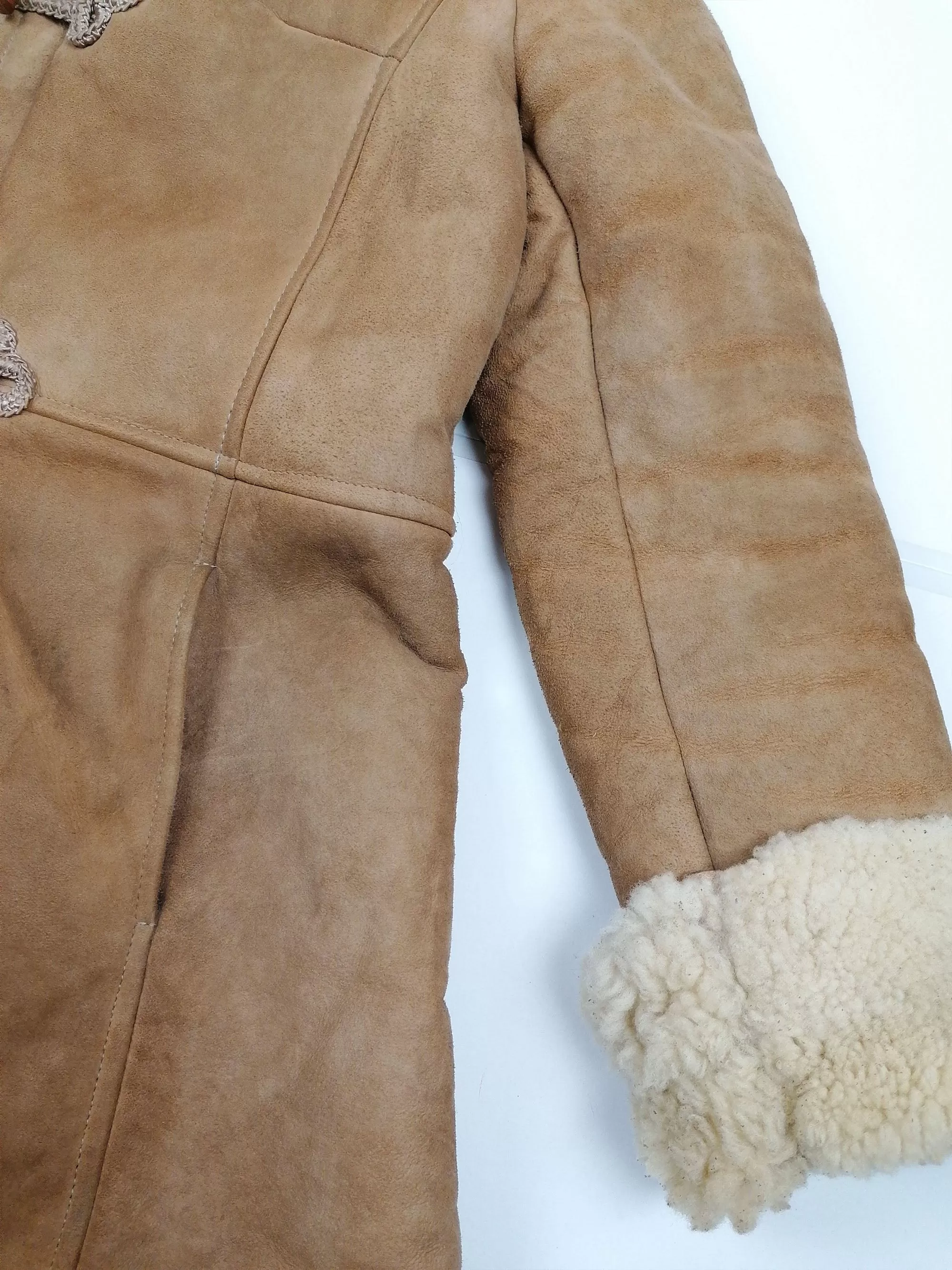 70's 80's Penny Lane Faux Shearling Coat Hooded - size XXS - XS