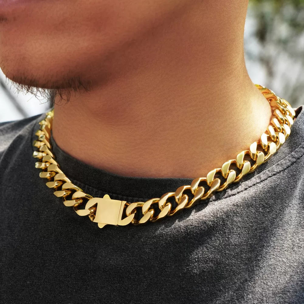 8mm/12mm/14mm Miami Cuban Link Chain with Push Button Clasp in 18K Gold / White Gold