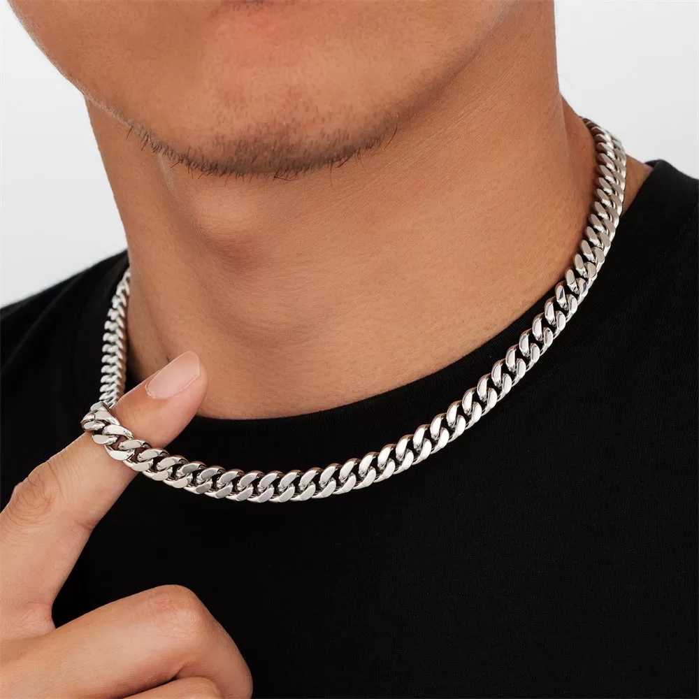 8mm/12mm/14mm Miami Cuban Link Chain with Push Button Clasp in 18K Gold / White Gold