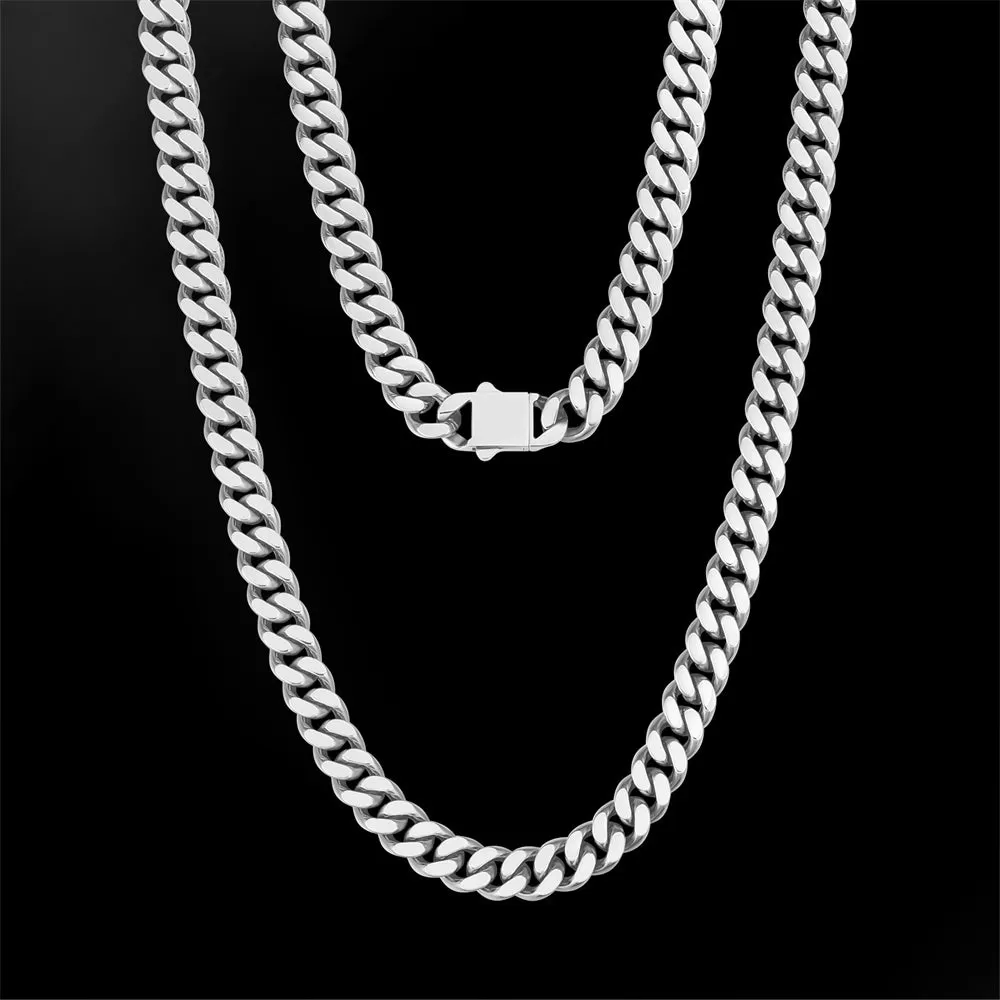 8mm/12mm/14mm Miami Cuban Link Chain with Push Button Clasp in 18K Gold / White Gold