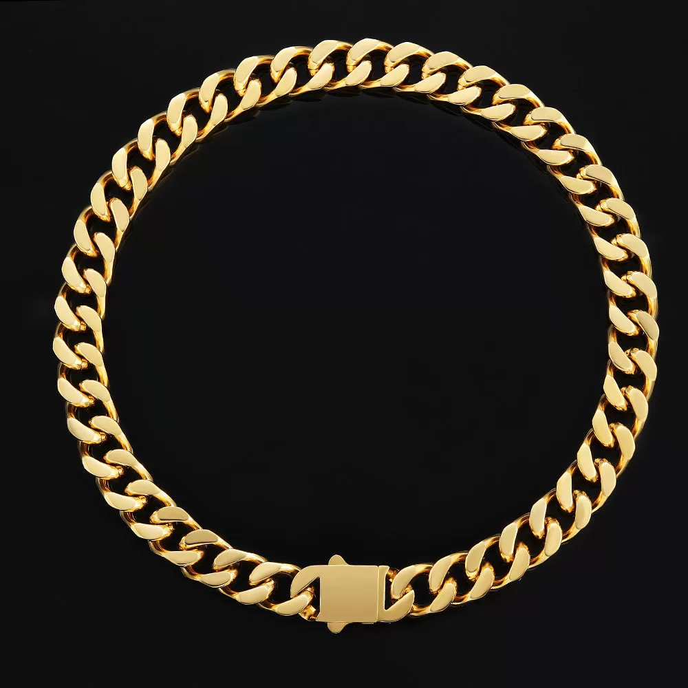 8mm/12mm/14mm Miami Cuban Link Chain with Push Button Clasp in 18K Gold / White Gold