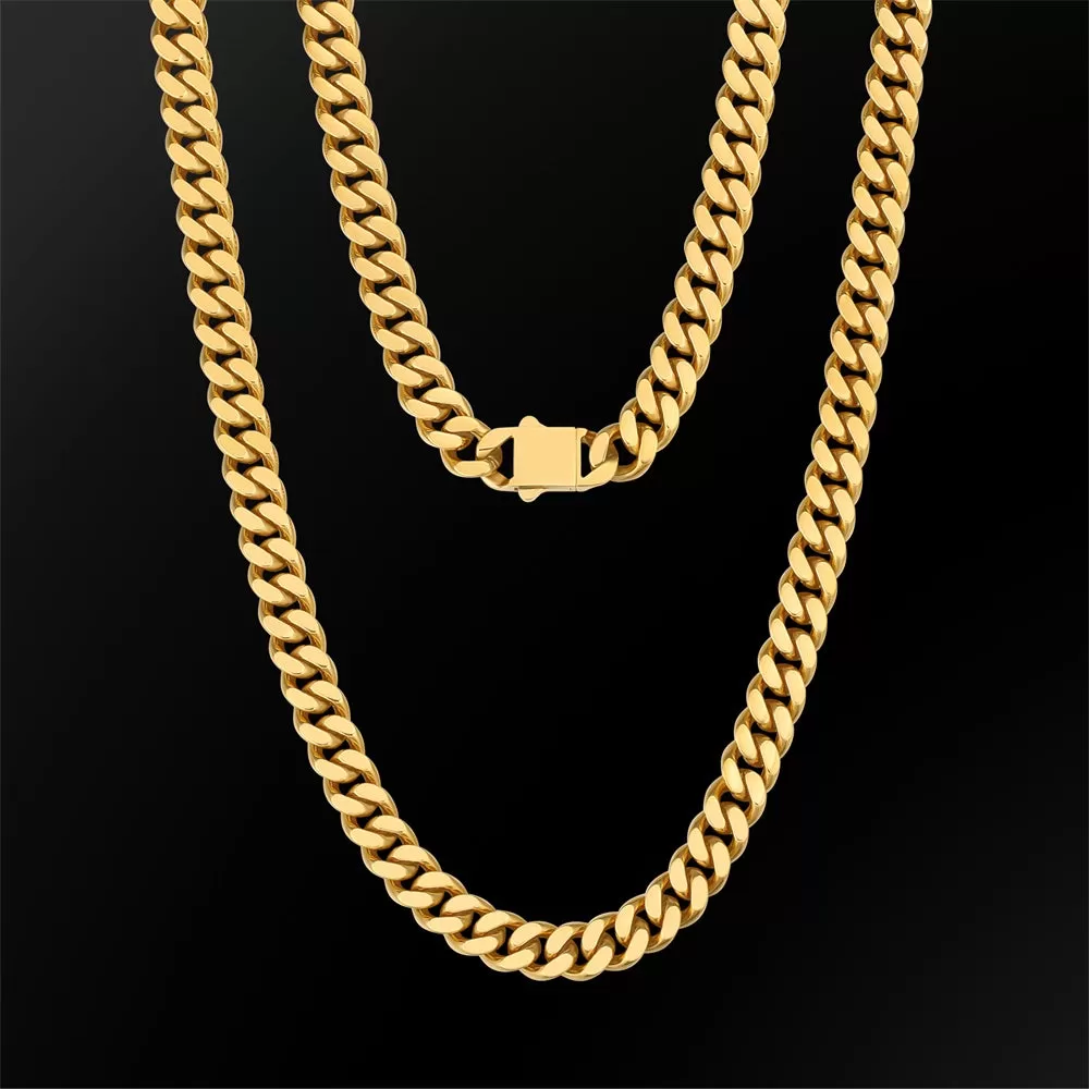 8mm/12mm/14mm Miami Cuban Link Chain with Push Button Clasp in 18K Gold / White Gold