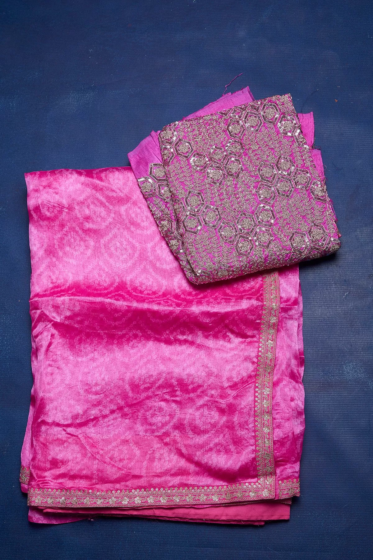 90M168 Light Pink Embroidered Bandhej Organza Saree