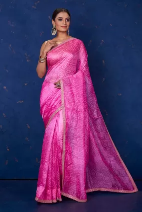 90M168 Light Pink Embroidered Bandhej Organza Saree