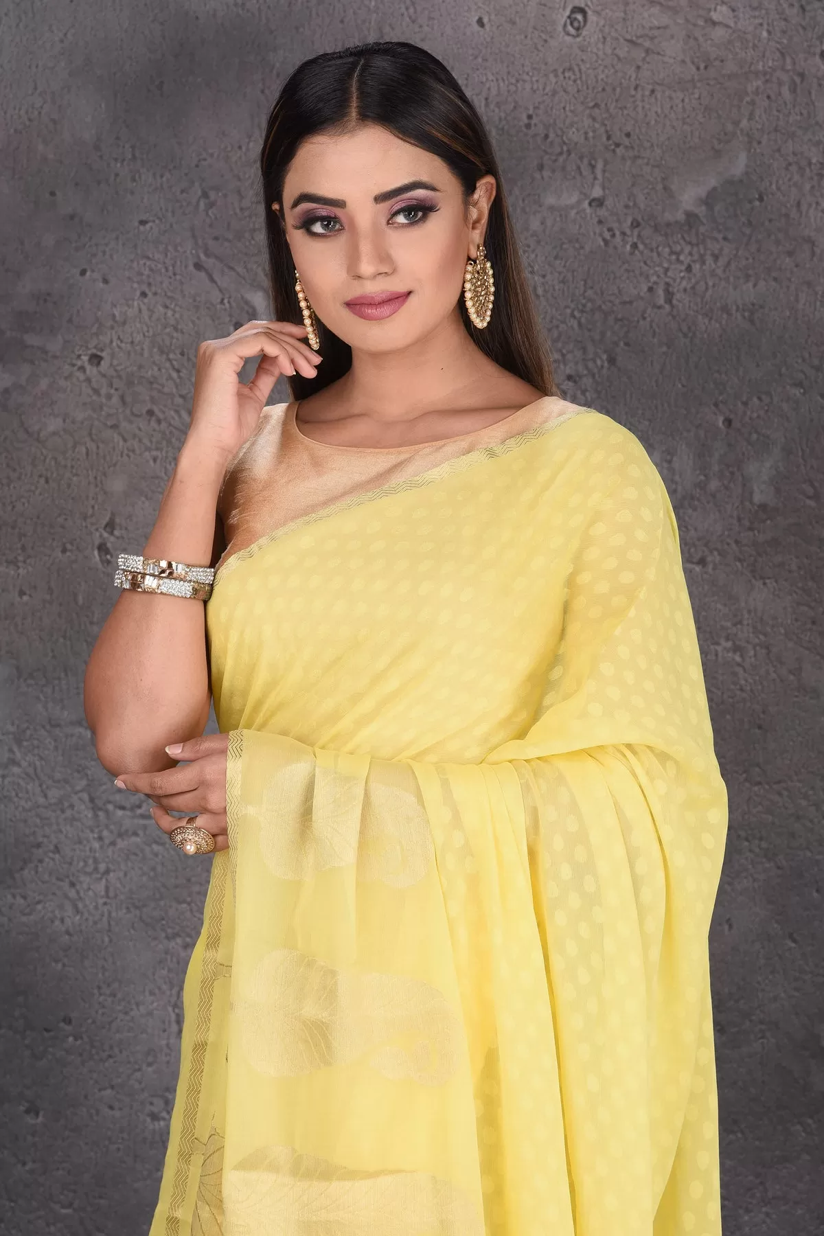 90M481 Bright Yellow Mysore Silk Saree with Zari Border