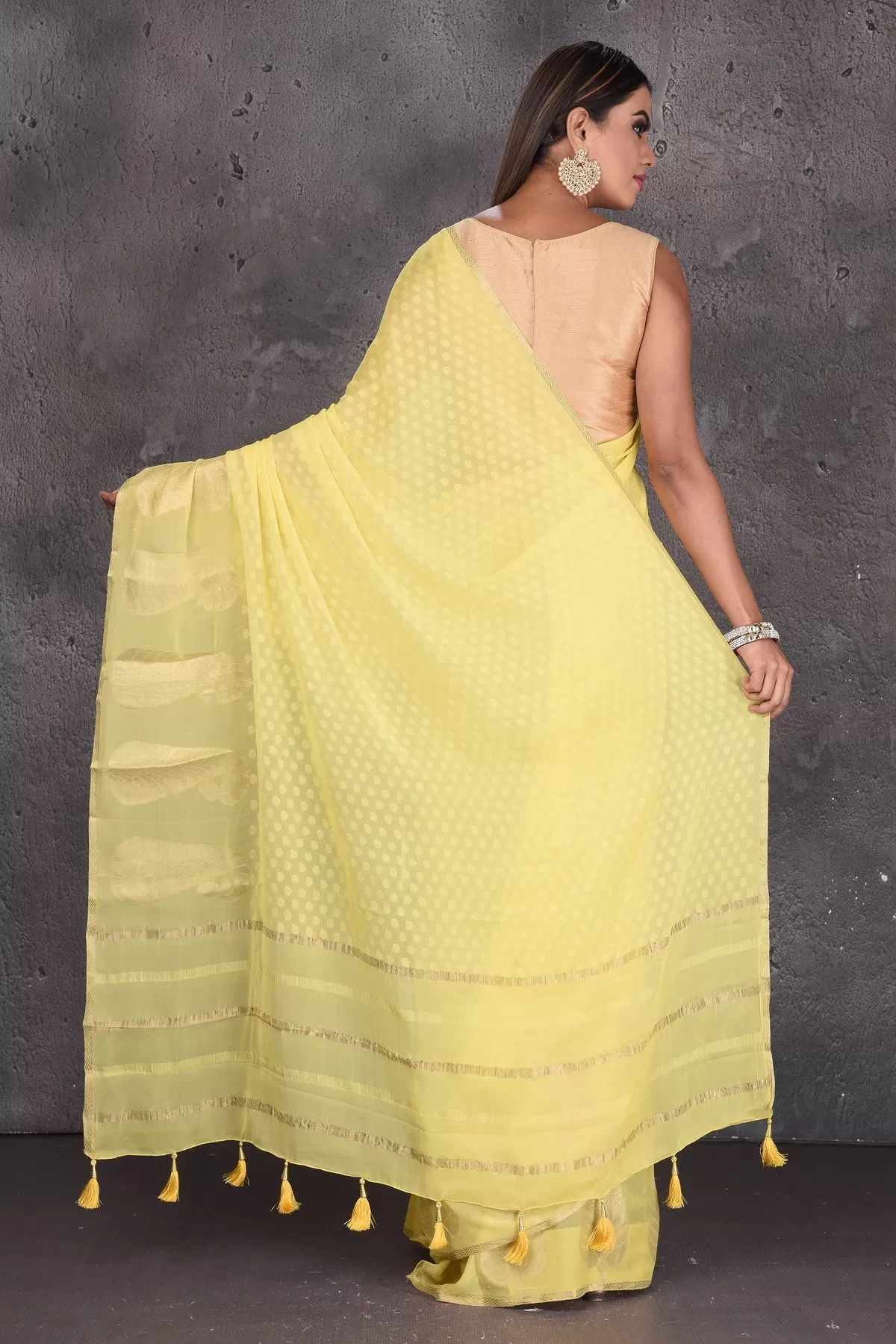 90M481 Bright Yellow Mysore Silk Saree with Zari Border