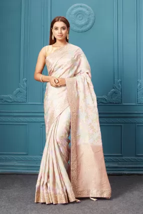 91A070 Lilac Mashru Banarasi Saree with Embroidery