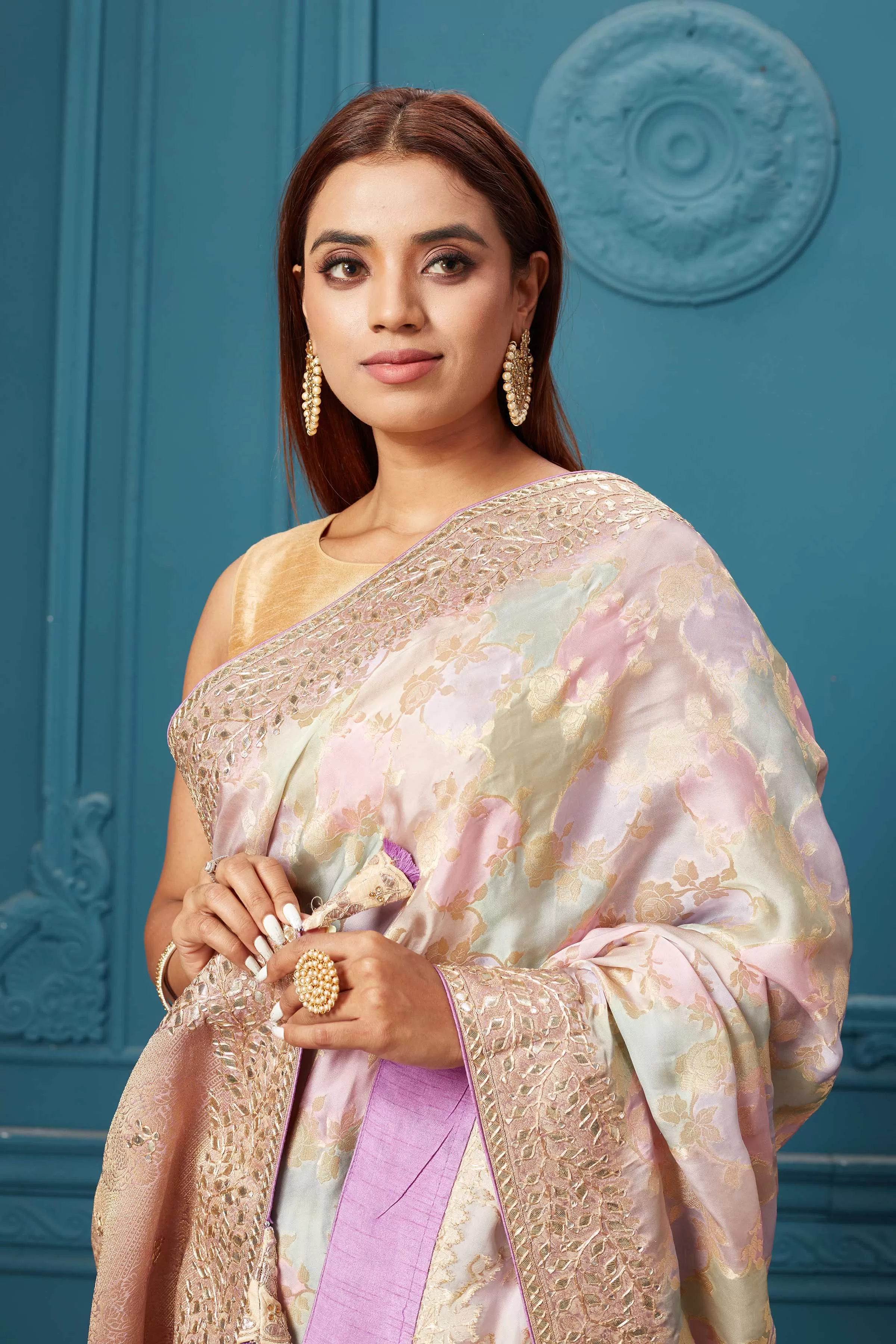 91A070 Lilac Mashru Banarasi Saree with Embroidery