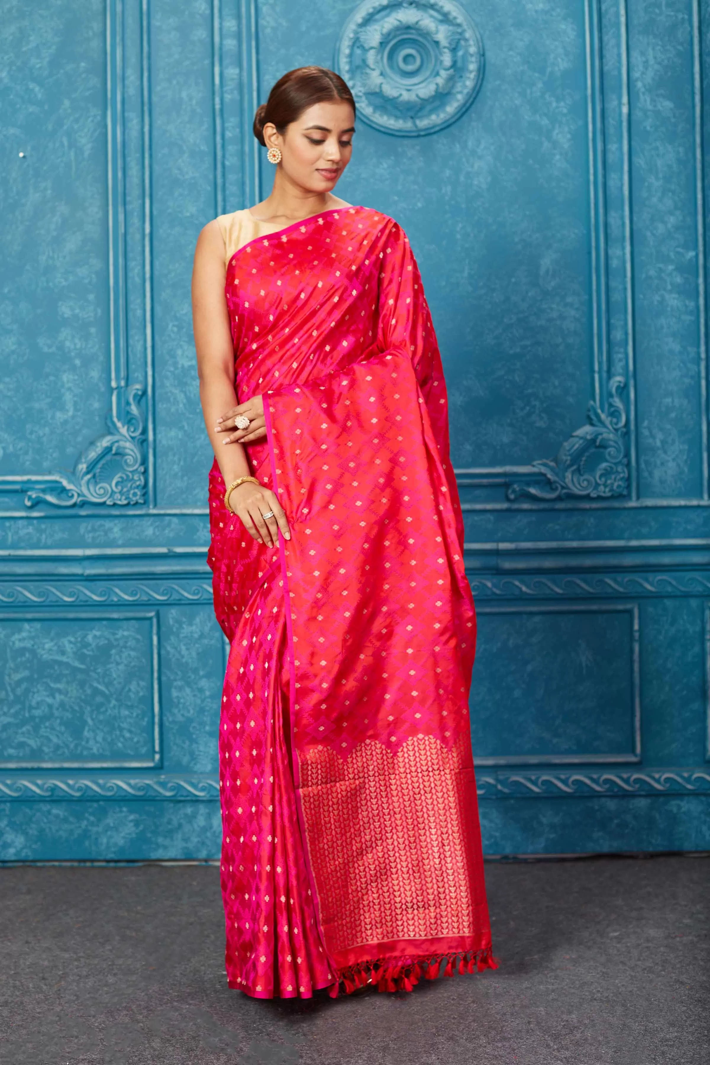 91A264 Pink Mashru Banarasi Saree with Zari Buta