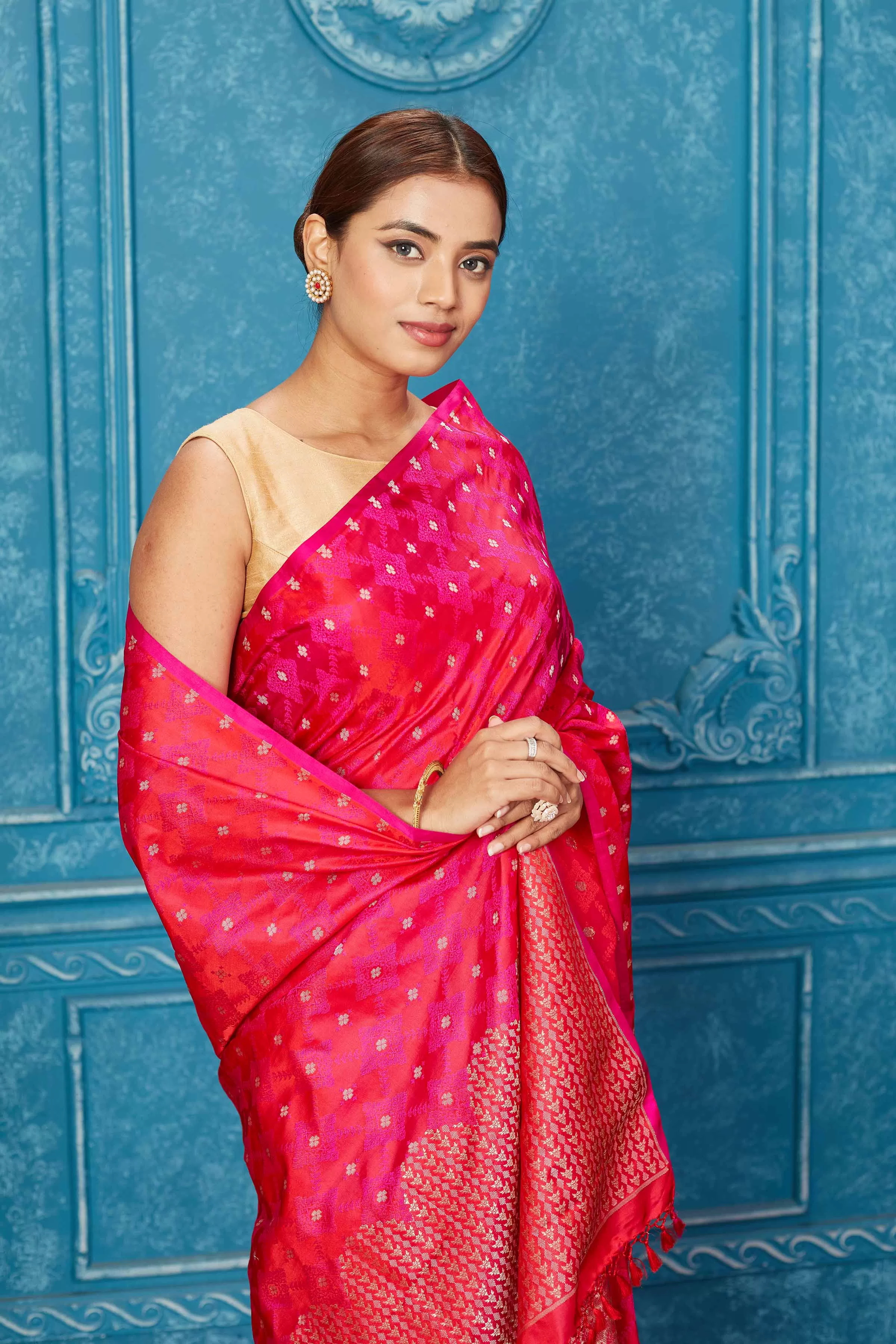 91A264 Pink Mashru Banarasi Saree with Zari Buta