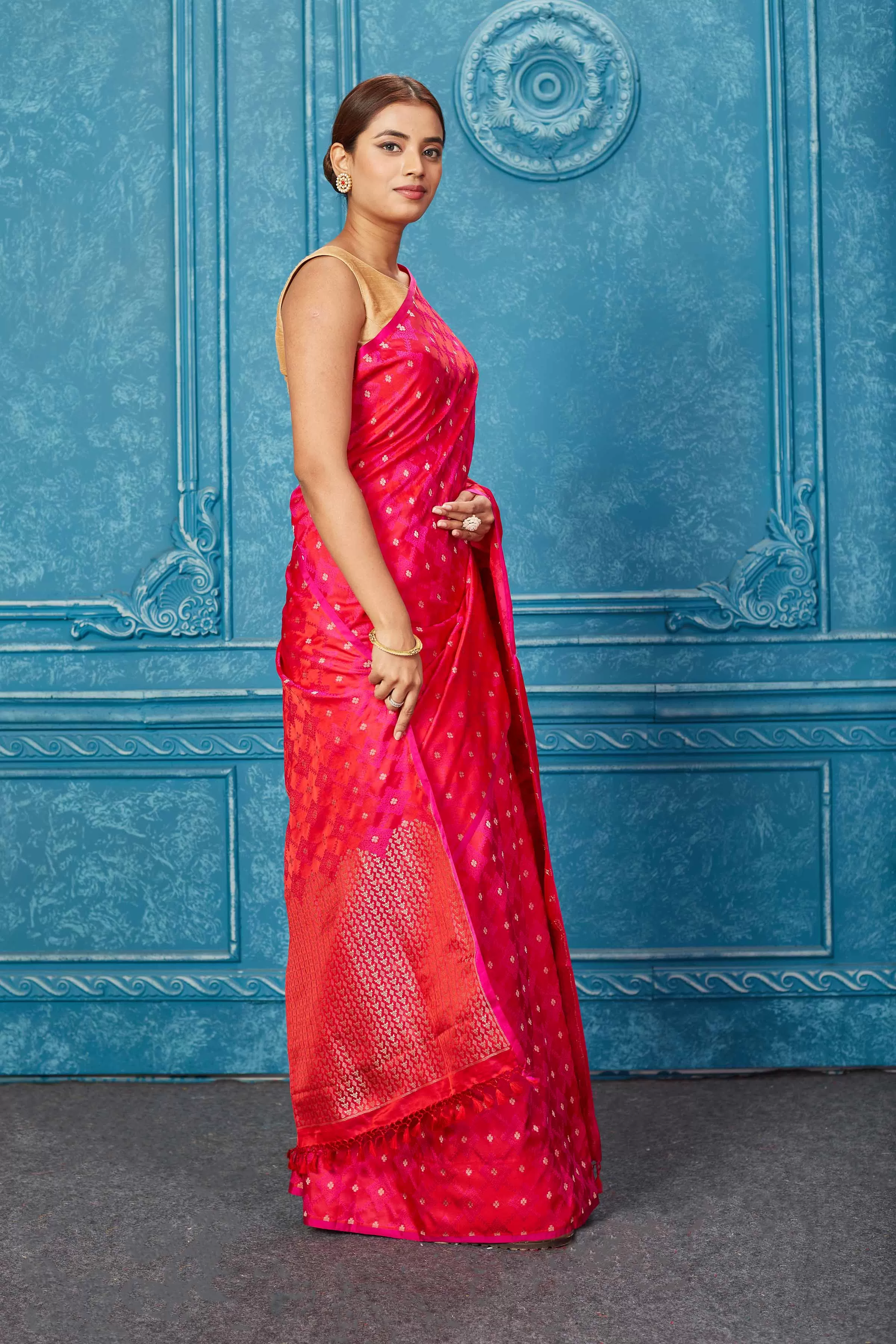 91A264 Pink Mashru Banarasi Saree with Zari Buta