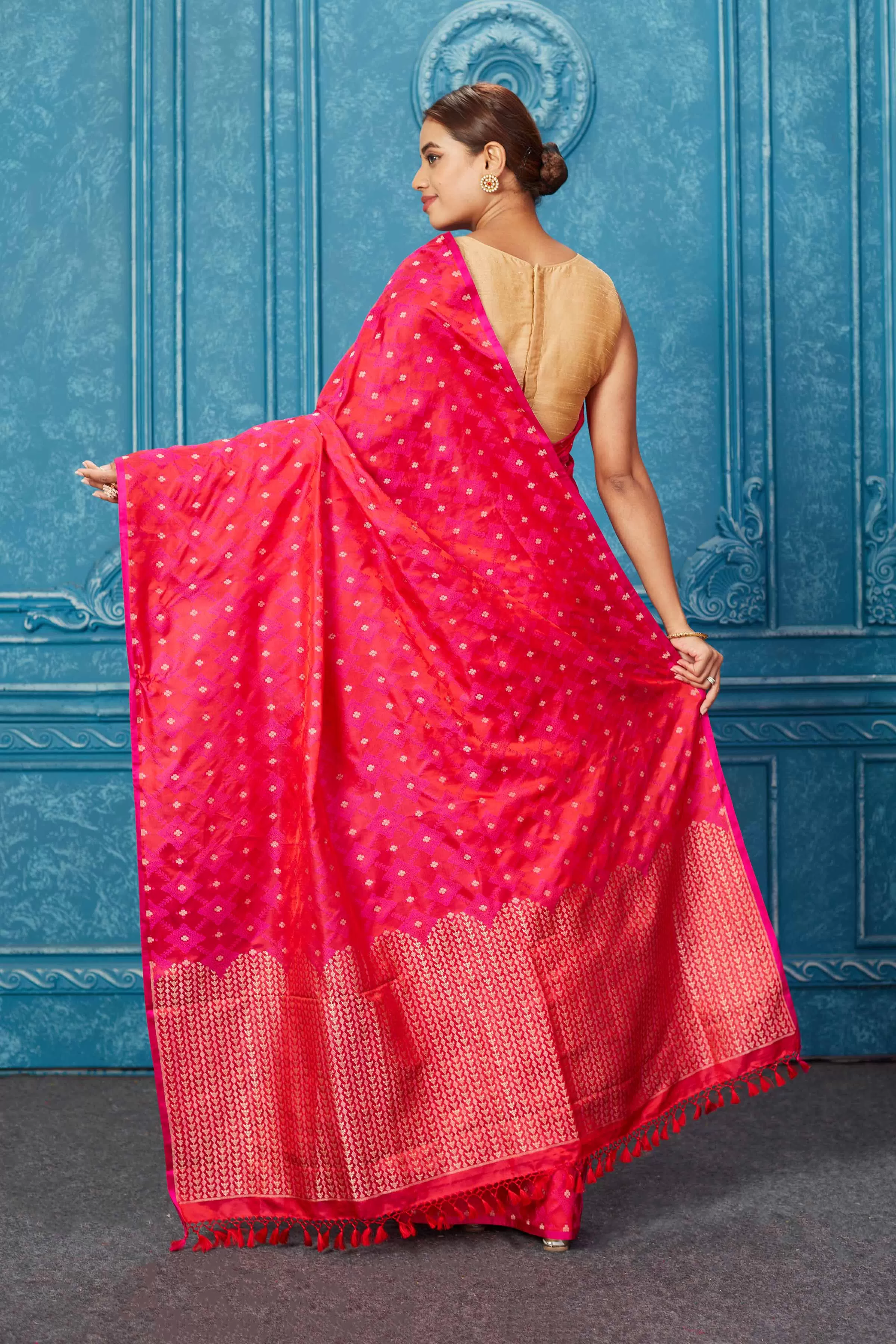 91A264 Pink Mashru Banarasi Saree with Zari Buta