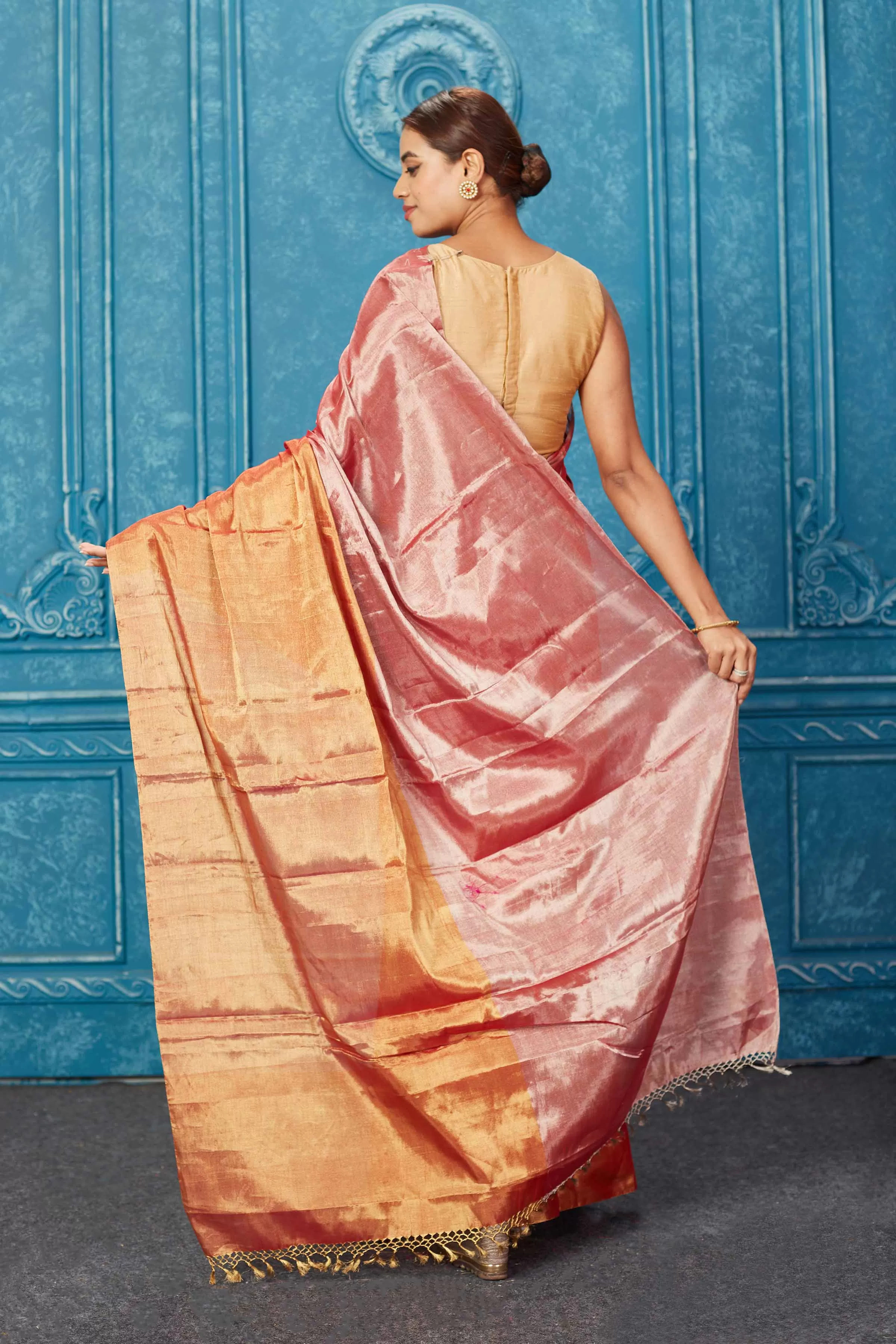 91A266 Pink and Red Tissue Zari Banarasi Saree