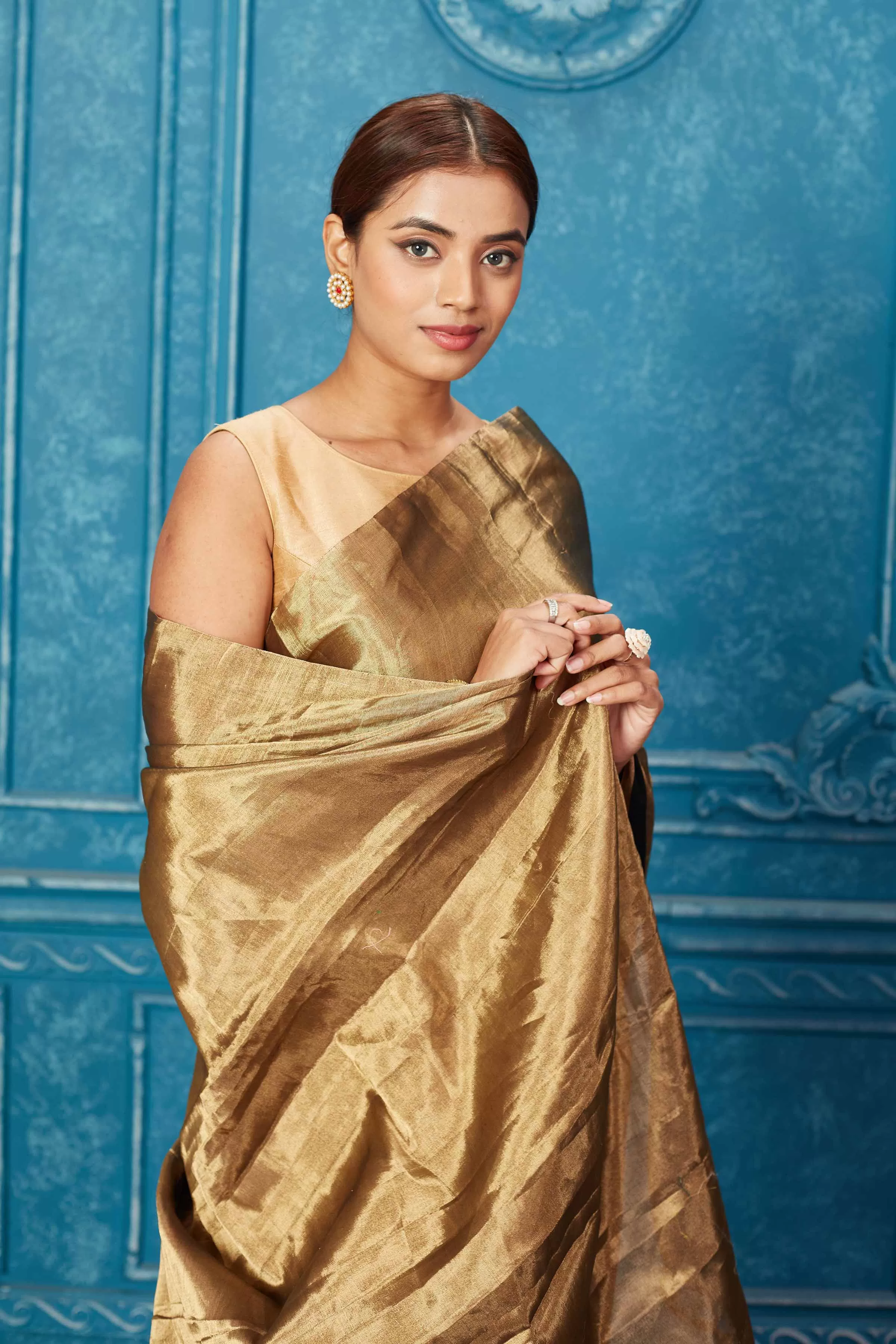 91A267 Golden Tissue Zari Banarasi Saree with Black Border