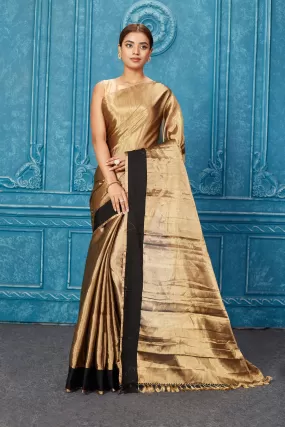 91A267 Golden Tissue Zari Banarasi Saree with Black Border