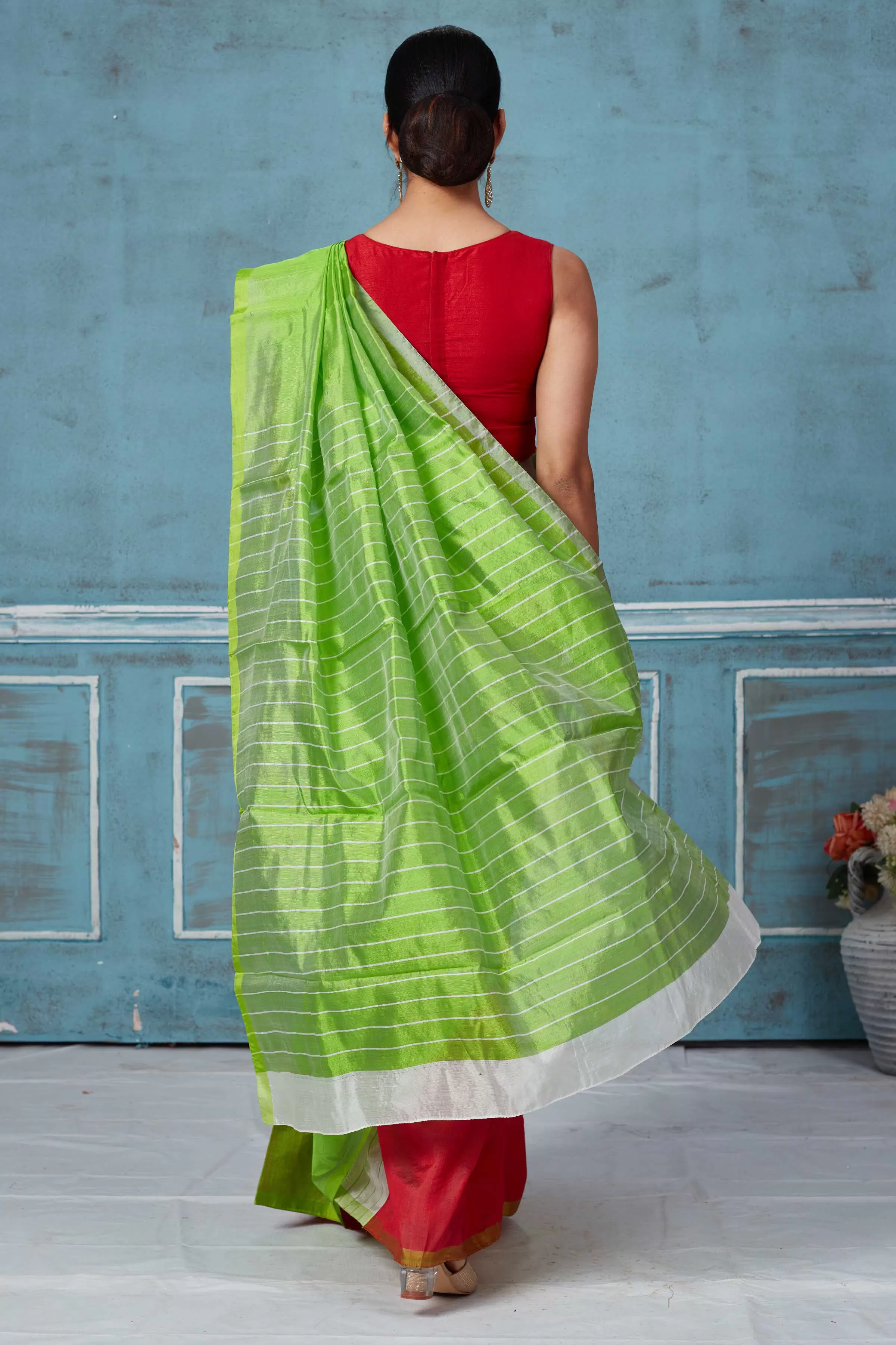 92A155 Green And Red Half And Half Pattu Silk Saree