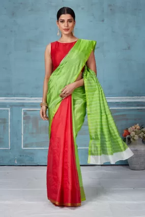 92A155 Green And Red Half And Half Pattu Silk Saree