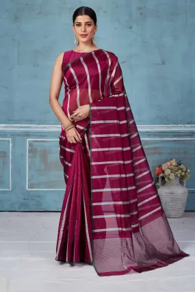 92A161 Wine And White Stripes Pattu Silk Saree