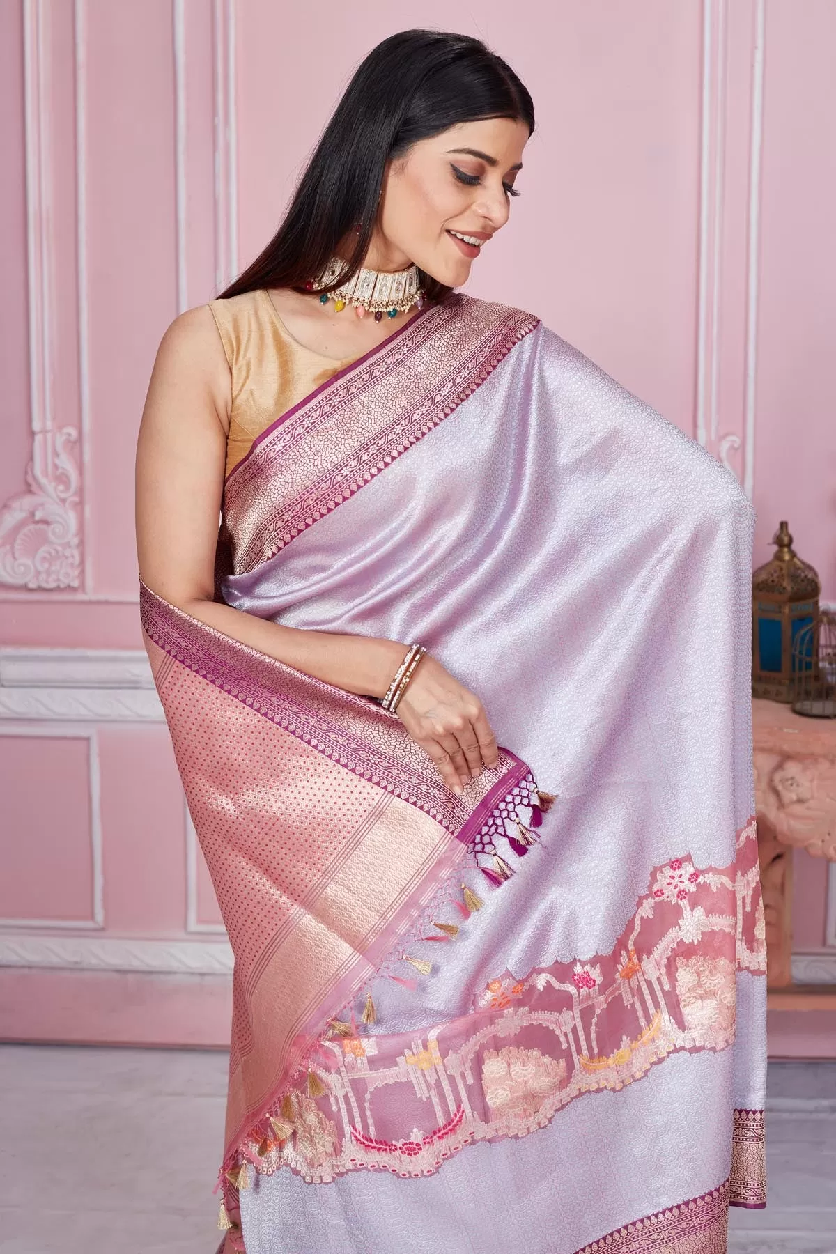 92A180 Lilac Banarasi Saree with Zari Work