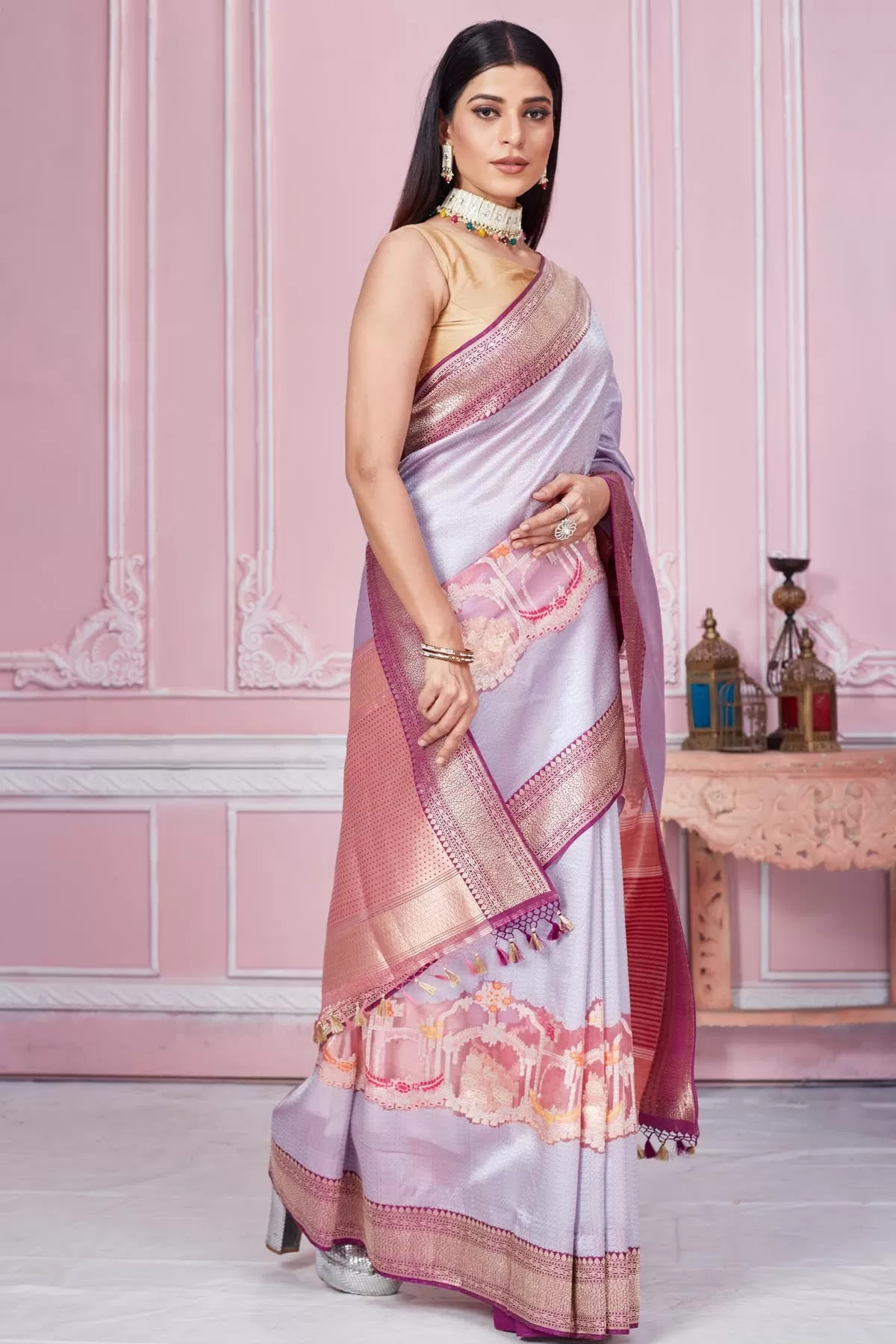 92A180 Lilac Banarasi Saree with Zari Work