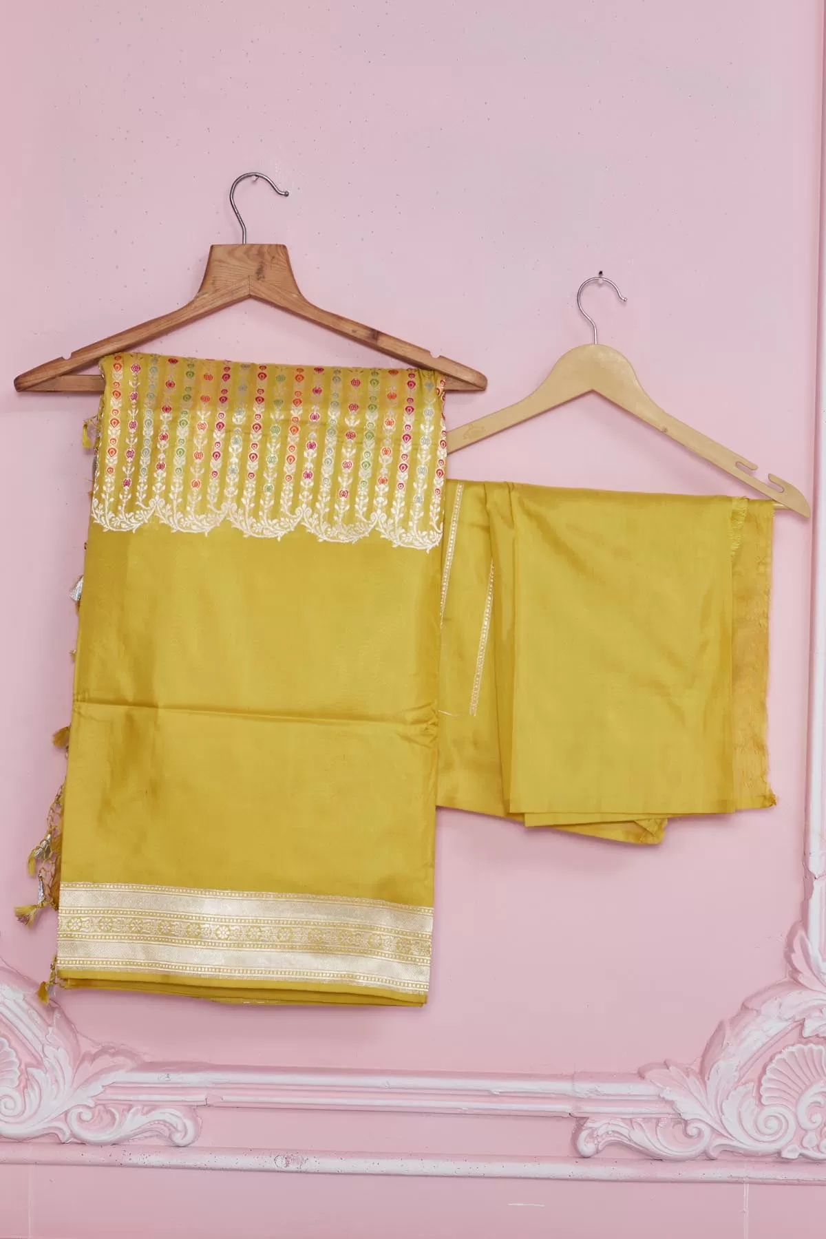 92A191 Yellow Banarasi Sari with Zari Minakari Border