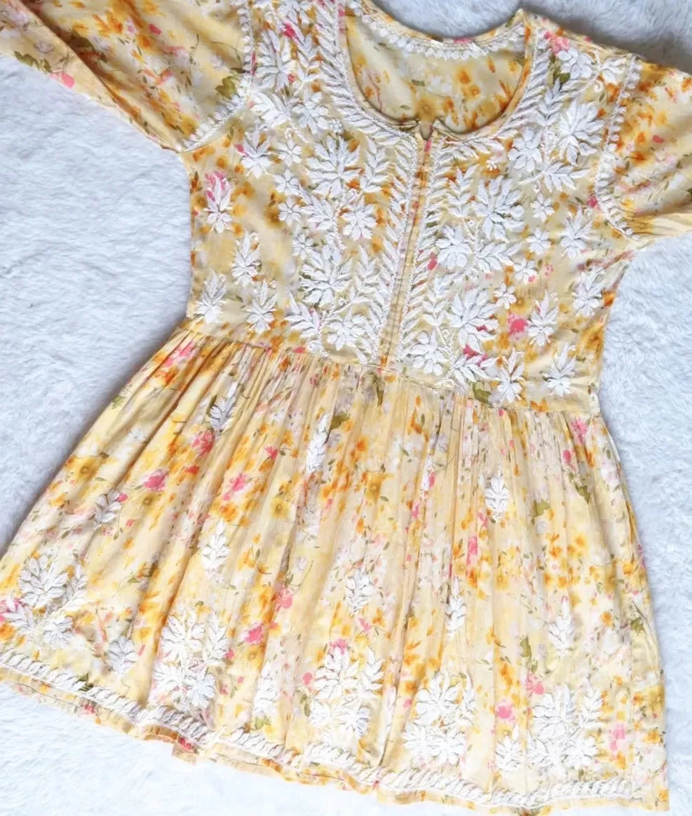 Adah Chikankari Mulmul Short Dress