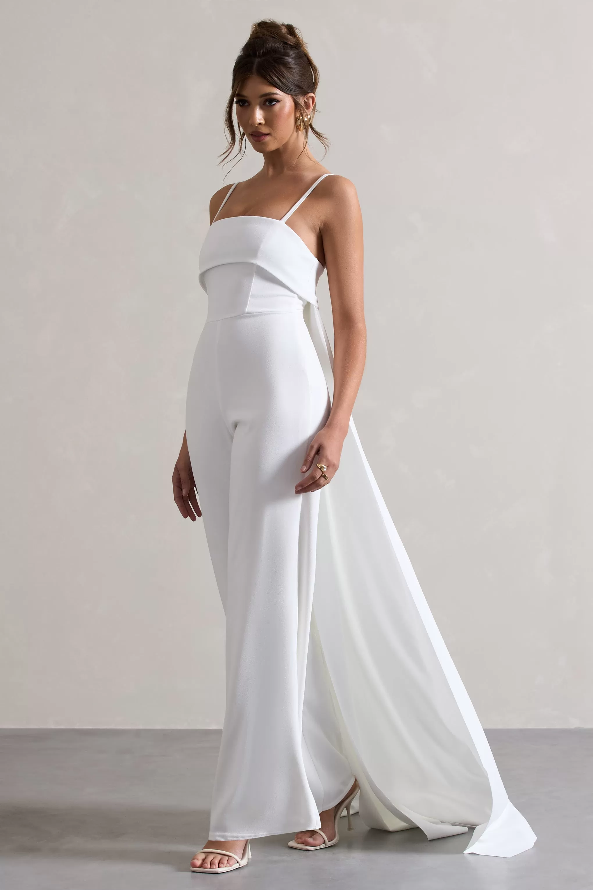 Amaya | White Bandeau Wide-Leg Jumpsuit With Cape