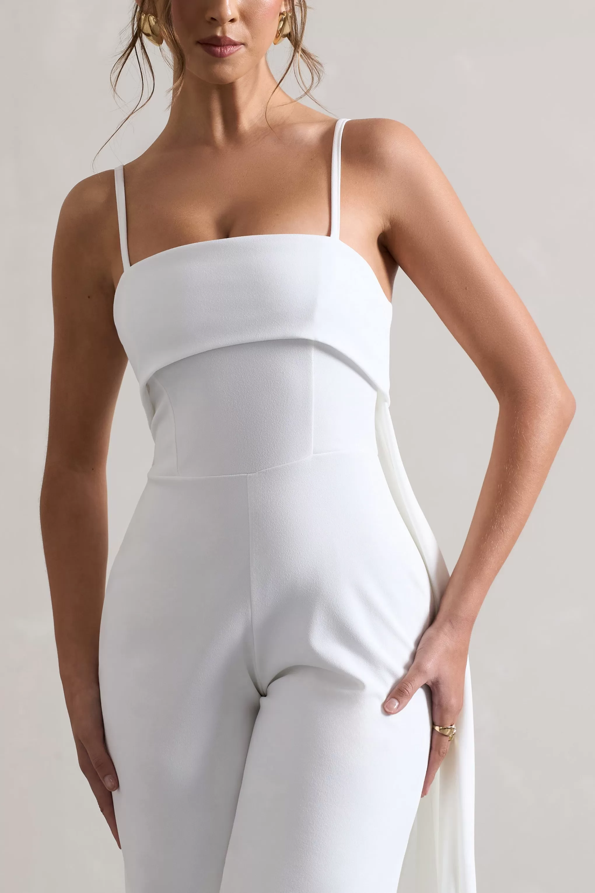 Amaya | White Bandeau Wide-Leg Jumpsuit With Cape