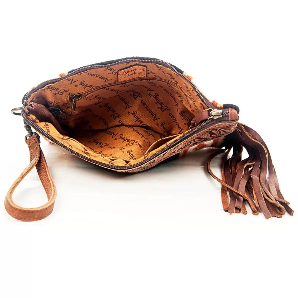 American Darling Black and Tan Tooled Clutch