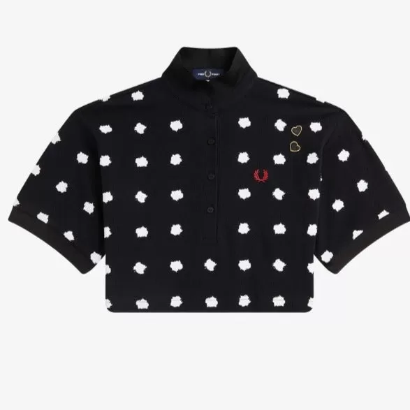 Amy Winehouse Black Spot Print Piqué Crop Top Shirt