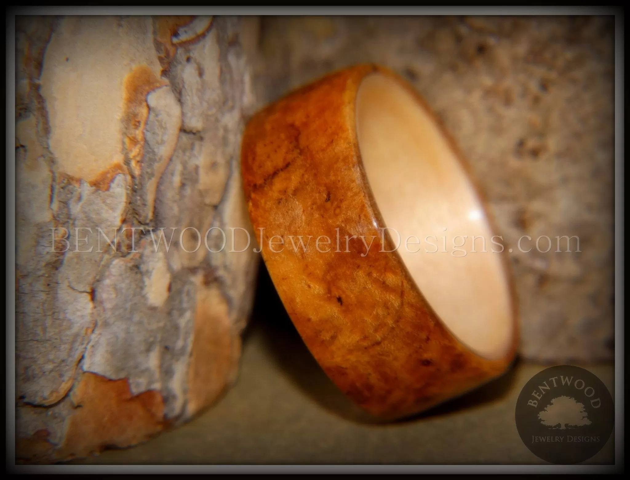 Bentwood Ring - Golden Amboyna Burl with Canadian Maple Liner