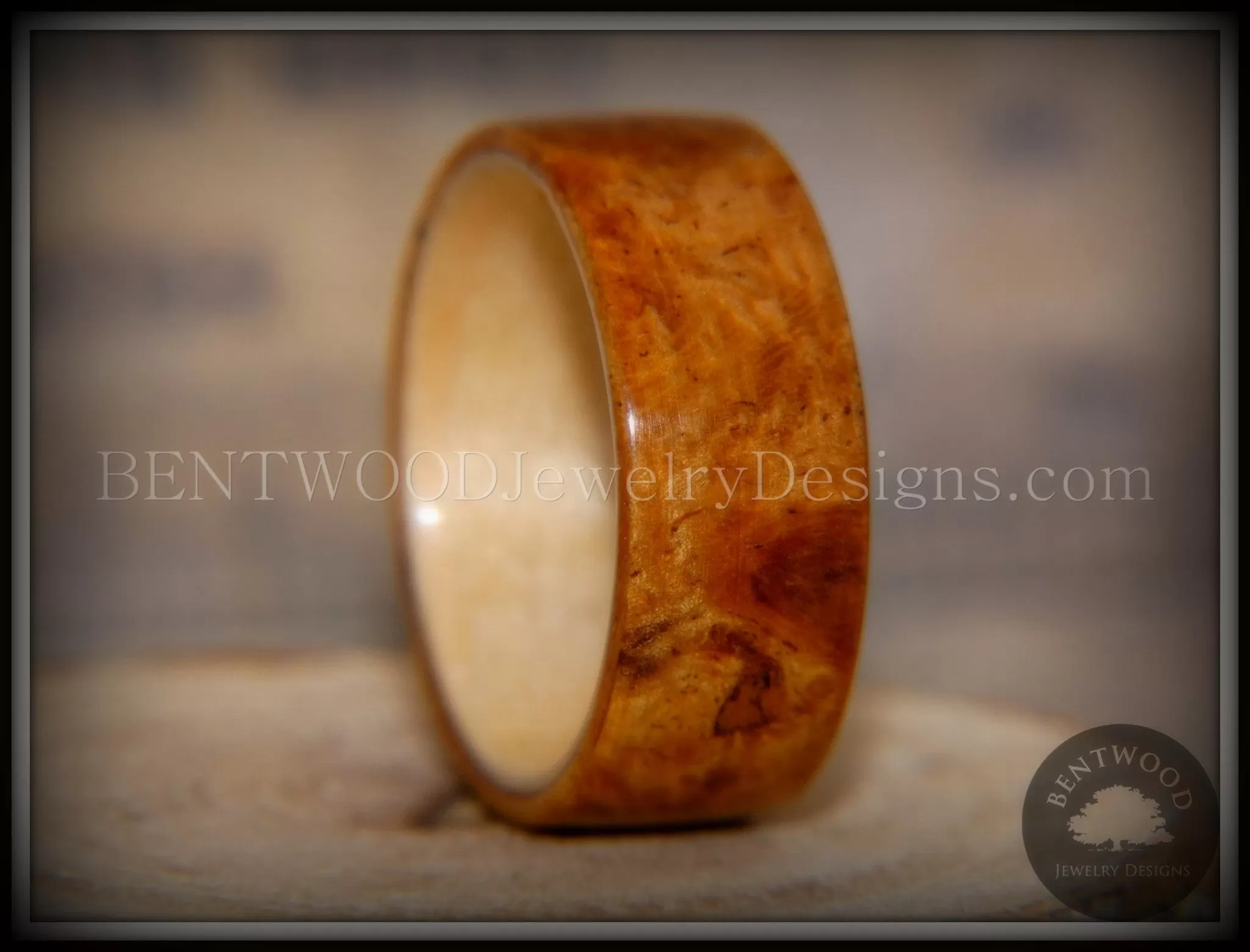 Bentwood Ring - Golden Amboyna Burl with Canadian Maple Liner