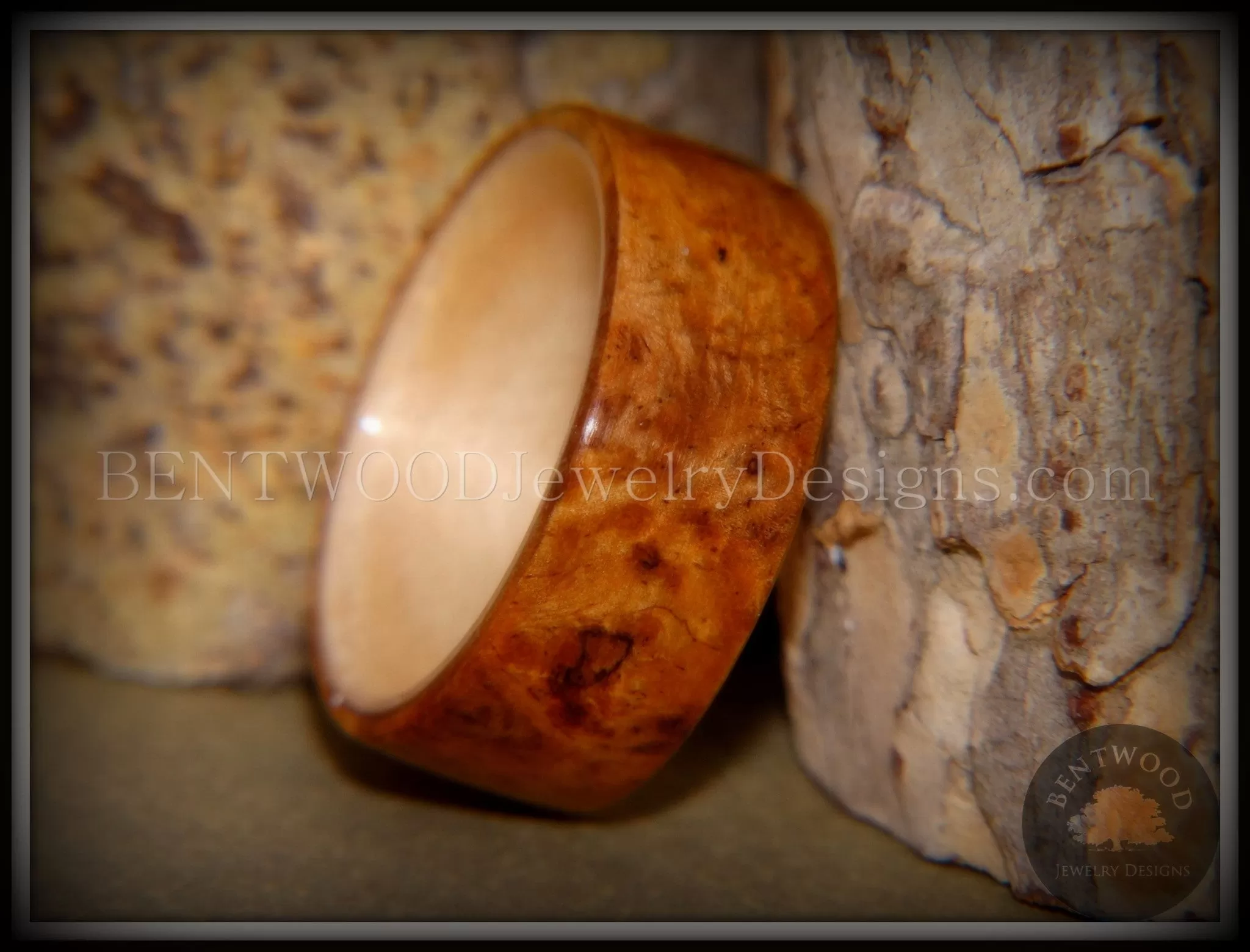 Bentwood Ring - Golden Amboyna Burl with Canadian Maple Liner