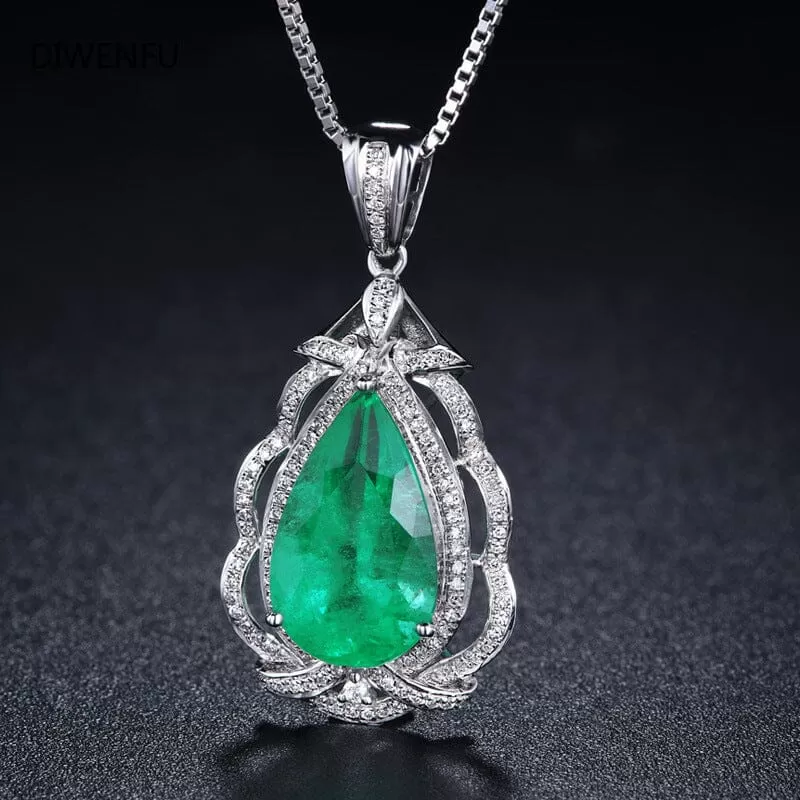 Bizuteria Pear-Shaped Emerald Pendant - 925 Sterling Silver