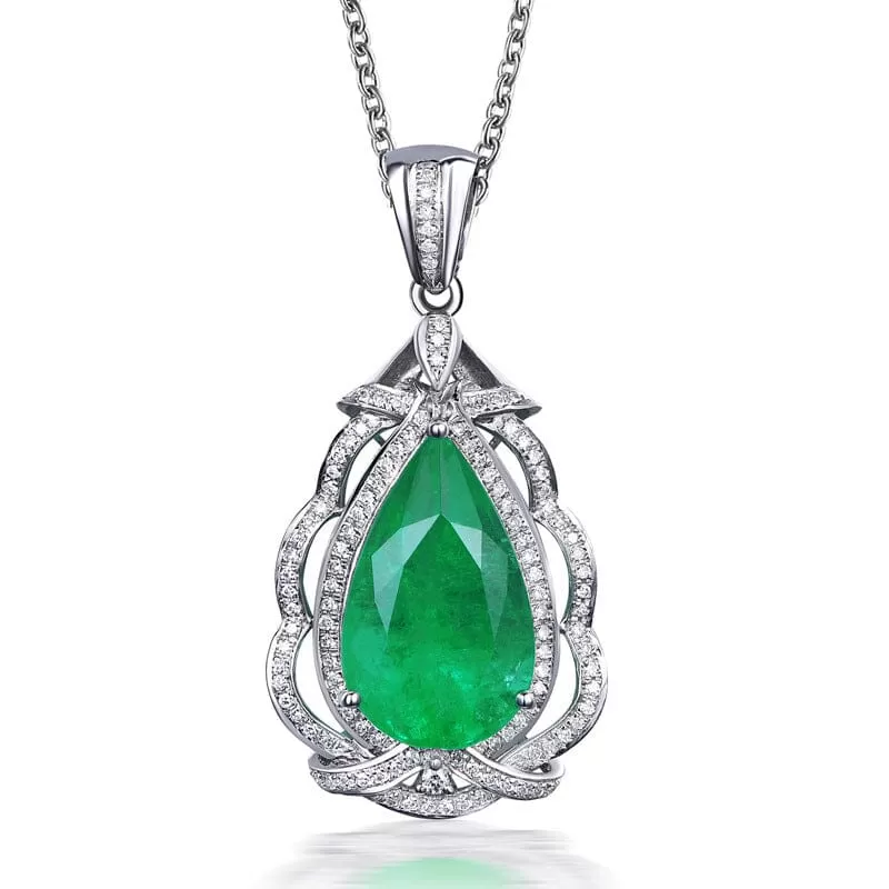 Bizuteria Pear-Shaped Emerald Pendant - 925 Sterling Silver