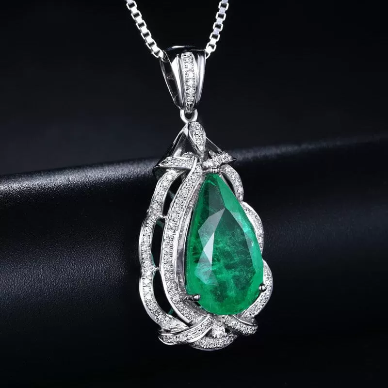 Bizuteria Pear-Shaped Emerald Pendant - 925 Sterling Silver