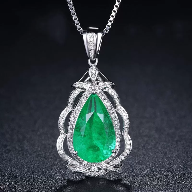 Bizuteria Pear-Shaped Emerald Pendant - 925 Sterling Silver