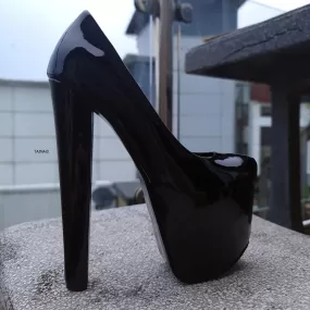 Black Gloss Chunky High Heel Platform Pumps