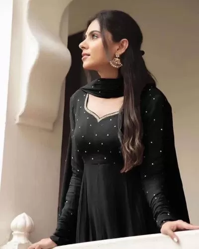 Black Gold Georgette Long Anarkali Dupatta Set