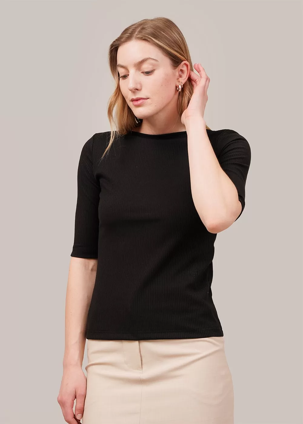 Black Scoop Back Ribbed Top